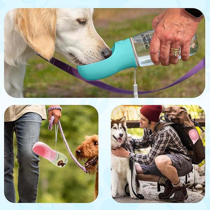Personalized Dog Water Bottle - Custom 3D Cartoon Pet & Name, Portable Leak Proof Water Dispenser with Drinking Feeder, Dogs Cats Travel Walking Hiking Gifts for Pet Owners