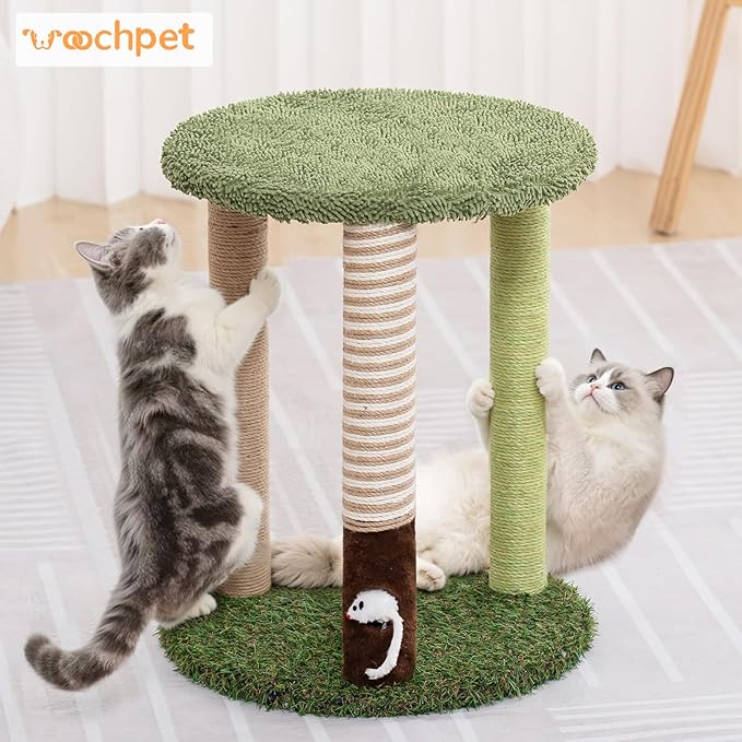 WOOCHPET Cat Tree Tower with 3 Scratcher Posts 17inch Tall Cat Tree Sisal Scratching Posts with Fun Cat Toys for Kitty and Adult Cats Small Cat Tower and Perch Bed for Indoor Cats (Green)