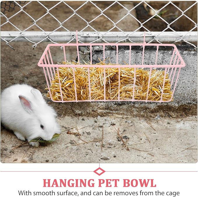 Yardwe Hanging Plastic Pet Bowl with Food Container for Cats and Small Dogs, Sturdy Pink Puppy Feeding and Watering Bowl, Suitable for Airline Crates and Travel Use