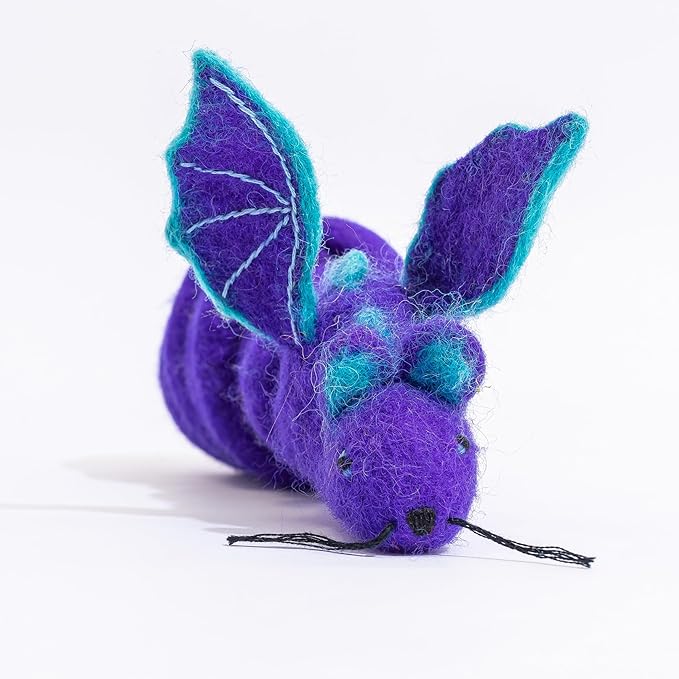 Catch a Mouse Wool Cat Toy with a 6-Ft Tail for Indoor Cats & Kittens. Cute Toy Mouse, Rat Plush Toy, Fake Mice. No Catnip. (Purple Dragon)