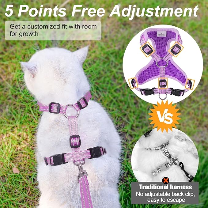 BEAUTYZOO Cat Harness and Leash Set for Walking Escape Proof, Neck Release Adjustable Harness for Kitten Puppy Small Medium Large Cats, Soft Cute Easy Control Small Cat Harness for Cats Boy and Girls