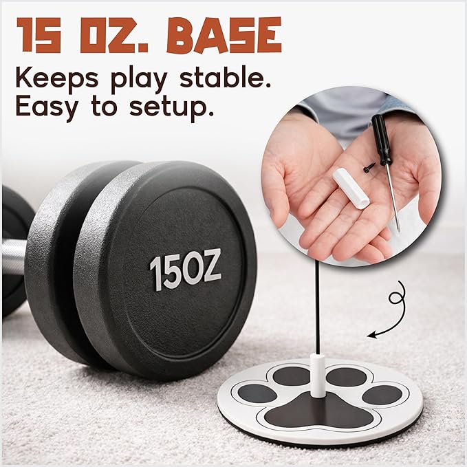 Interactive Cat Toys for Bored Indoor Adult Felines - Any Surface Base Teaser Wand - Feather Stimulation Activity - Bird Simulation Self Play Kitten Enrichment Solo Exercise - Juguetes para Gatos