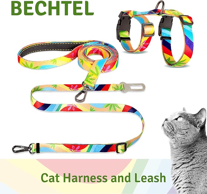 Cat Harness and Leash Set, Anti Escape Adjustable Cat Leash, Comfortable Soft Lightweight, Use Safe & Easy, Suitable for Small, Walking Kitten Harness for Large Medium Small Cats, Maple Leaf Red