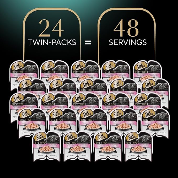 Sheba Perfect Portions Bistro Adult Wet Cat Food,Salmon in Creamy Sauce Entree,Cat Food Wet Recipe,2.6 oz. Twin-Package Trays (,48 Servings),24 Count (Pack of 2)