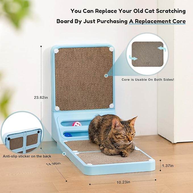 Goosheep Cat Scratching Board Kitten Scratching Ball Wall Scratchers for Indoor Cats L Shaped Cat Scratcher Cats with Scratcher Pads Blue
