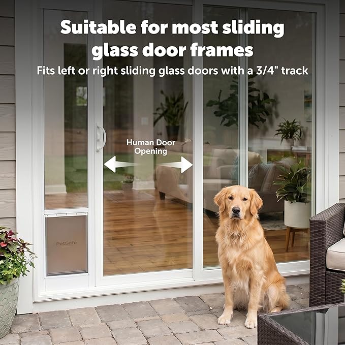 PetSafe 1-Piece Sliding Glass Pet Door for Dogs and Cats - Adjustable Height up to 80 11/16"- Large, Black, No-Cut DIY Install, Aluminum Patio Panel Insert, Great for Renters or Seasonal Installation