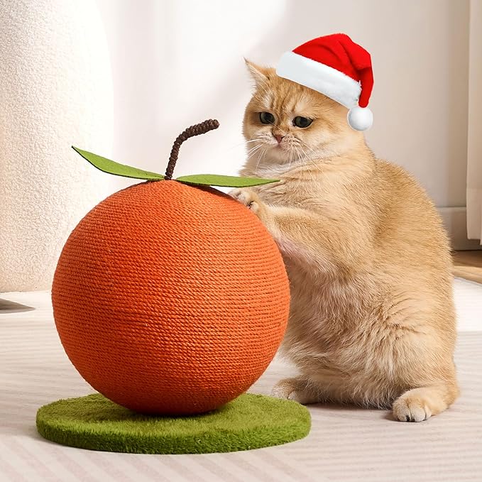 Orange Cat Scratching Post, Cute Cat Scratcher with Sisal Rope, Cat Scratch Post for Indoor Adult Cat and Kitten, Cat Scratching Ball