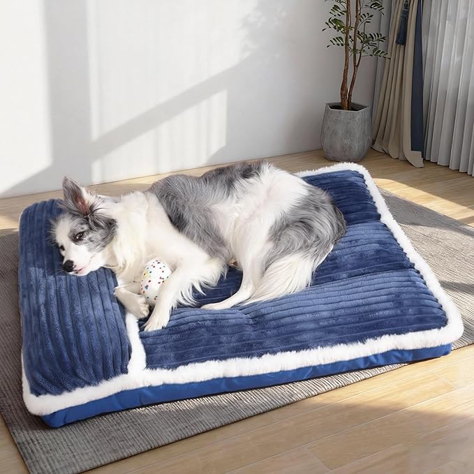 KHONSU PET Dog Couch Sofa Bed with Pillow – Orthopedic Memory Foam Dog Bed for Indoor Use Removable Washable Cover, Supportive Puppy Couch, Blue, L