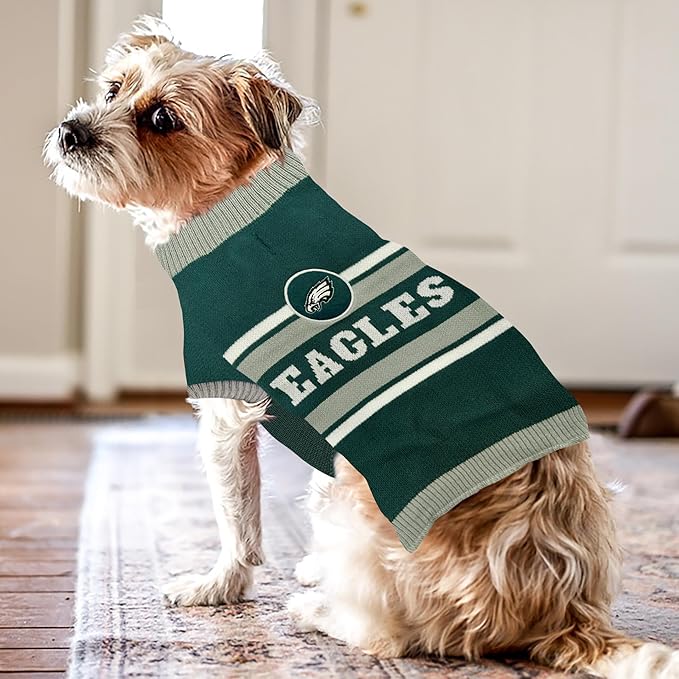 Pets First NFL Philadelphia Eagles Dog Sweater, Size Large. Warm and Cozy Knit Pet Sweater with NFL Team Logo, Best Puppy Sweater for Large and Small Dogs, Team Color (PHL-4179-LG)