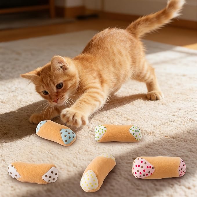 MALLMALL6 Catnip Toys for Cat - 5Pcs Cannoli Crinkle Paper Sound Catmint Toy Gift for Indoor Kitten, Teething Chew Kick Interactive Kitty Supplies, Soft Italian Dessert Pet Present for Kitten Lover