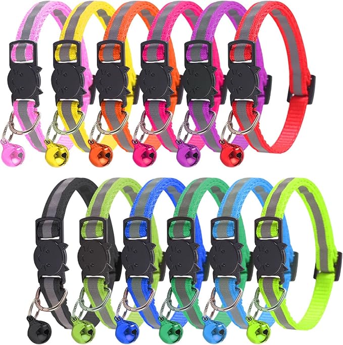 2 Pack Personalized Reflective Cat Collar Breakaway Cat Collars with Name Plate and Bell,Cat Collar with Personalized