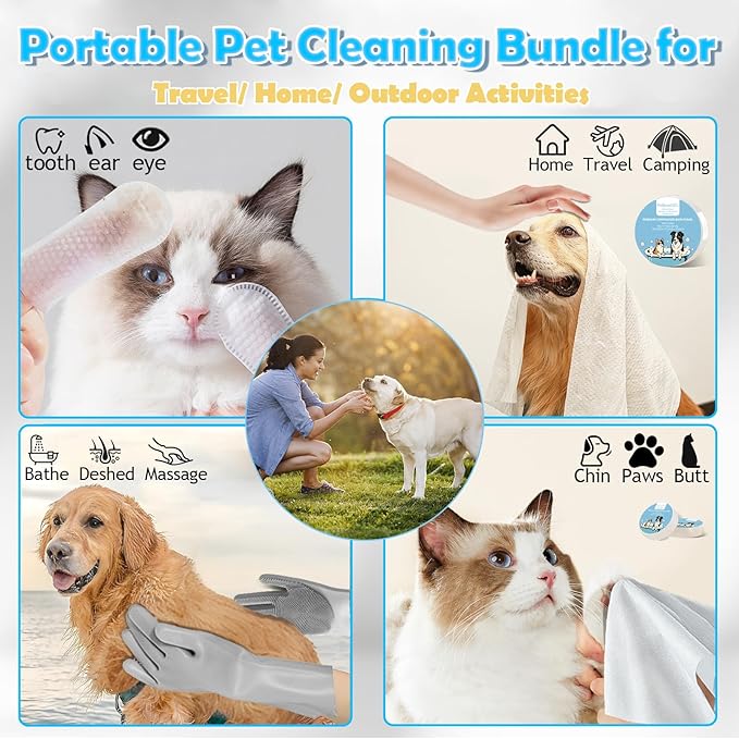 Pet Grooming Gloves Kit, Dog Washing & Cat Brush Glove with Silicone Bristles