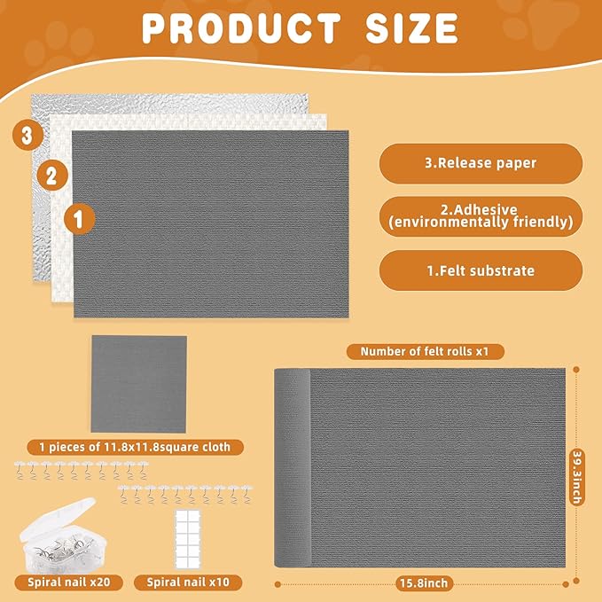 2pack Cat Scratch Couch Furniture and Wall Protector | Adhesive Cat Scratch Pad for Covering Cat Tower, DIY Climbing Cat Scratcher Couch Protector from Cat Claws Scratching (Light Gray)
