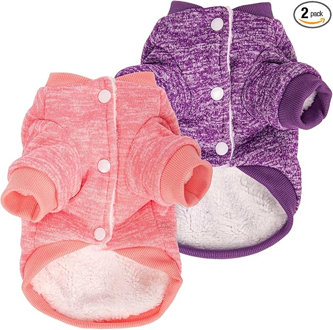 Dog Sweater, Dog Sweaters for Small Dogs, 2, 3 Pack Warm Soft Pet Clothes for Puppy, Medium Large Cat, Dogs Girl or Boy, Dog Shirt for Winter Christmas (Coat Pink+Purple, Small)