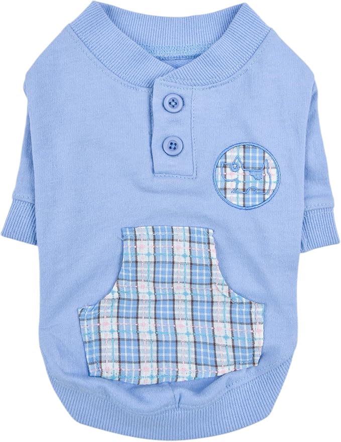 Puppia Zaid Dog Shirt Round NeckTrendy Fashionable Cute Dog Apparel for Small and Medium Dogs, Blue, Large
