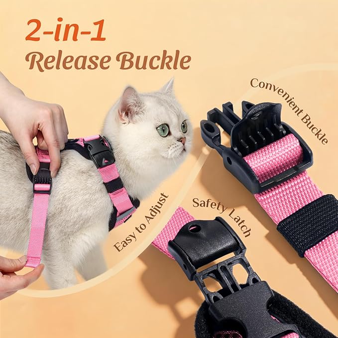 Dooradar Cat Harness and Leash Set, Escape Proof Soft with 3 Adjustable Buckles, Comfortable Vest Easy to Wear Kitten Harness with Reflective Strip, Safe for Outdoor Walking, Pink, XS
