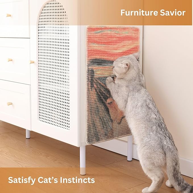 Furrther Sisal Cat Scratcher Post Mat (Use on Wall, Couch and Carpet), Durable and Shedding-Resistant Cat Scratching Surface - 21.7x13 inch with Adhesives and Twist Pins (Scream)