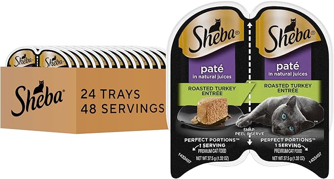 Sheba Perfect Portions Wet Cat Food Pate Roasted Turkey Entree, 2.6 oz. Twin-Pack Trays, Cat Food Wet Recipe (24 Count, 48 Servings)