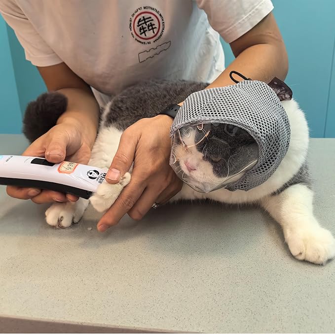 Cat Muzzle for Grooming, Adjustable Breathable Mesh Cat Mask for Nail Clipping(Grey M)