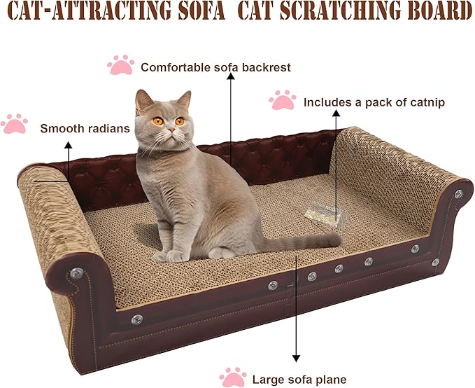 COOZMENT Scratching Sofa, Couch Shaped Thick Scratching Cardboard, Lounge Bed for Indoor Rest&Play, Sofa Scratcher Pad (Brown, 27.6" L X 12.2" W X 7.4" H)