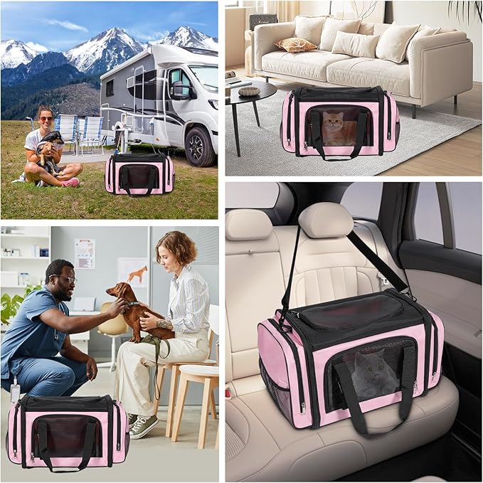 Discala Large Cat Carrier for 2 Cats, Pet Carrier, Dog Carrier for Small Dogs, Cat Carrier Soft, Collapsible Large Pet Carrier for Traveling Indoor and Outdoor Uses - Pink 23"x13"x13"