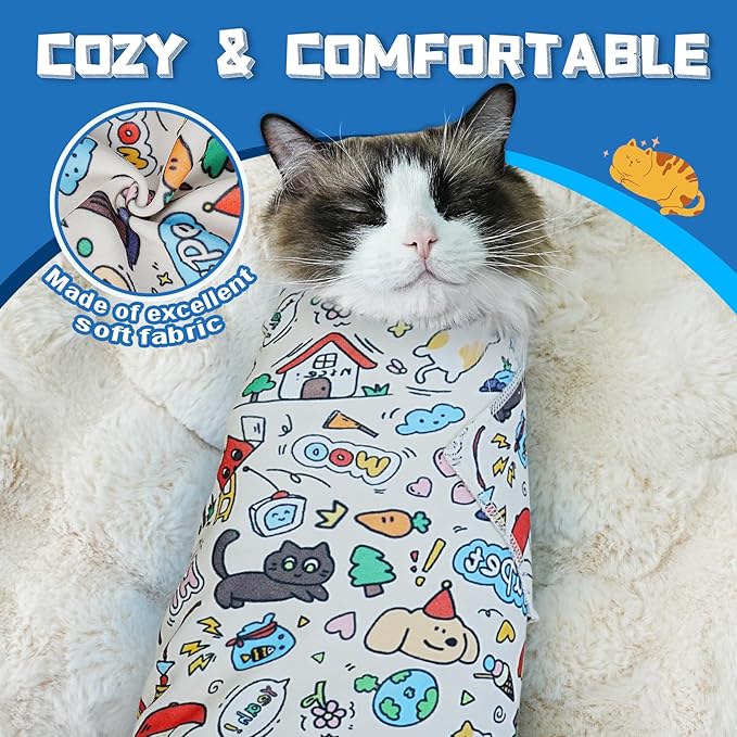 Supet Cat Grooming Wrap for Cutting Nails, 2026 Self-Adherent Anti-Escape Calming Cat Swaddle Wrap for Medicine, Nail Clipping, Teeth Brushing, Ear Cleaning (Cartoon, M)
