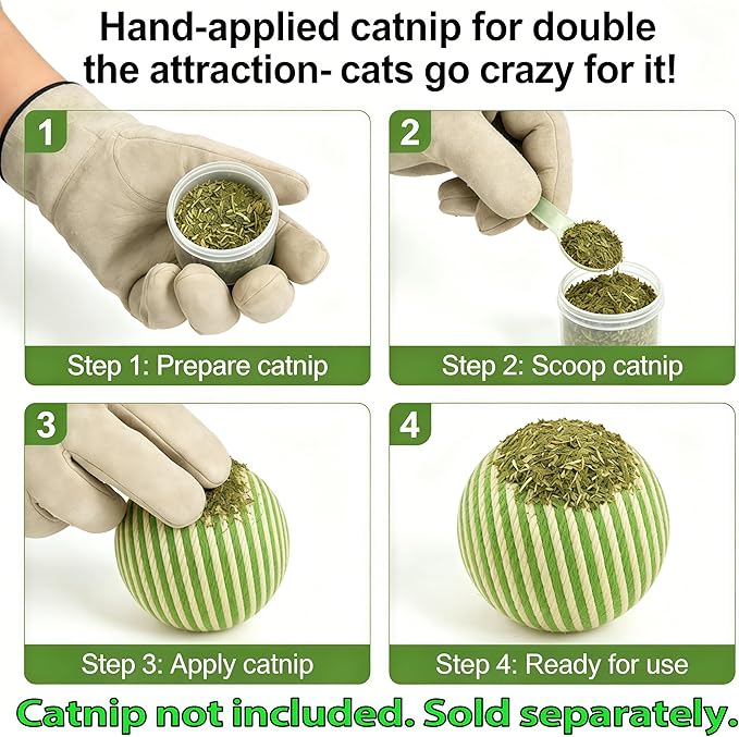 4-inch cat Toy Balls, Indoor cat Toys, sisal cat Balls for Cats to Grind Teeth, Sharpen Claws, Play, and Make Sounds When Gently Shaken to Attract Cats' Attention (Green)