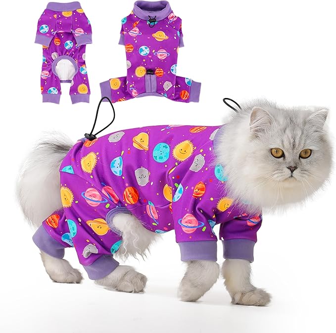 Sticky Hair Cat Clothes, Anti-Shedding Cat Pajamas, Post-Surgery Recovery Onesie, Soft Breathable, Prevents Licking & Scratching Wounds, Warm Cats Sweater, Sphynx Cats Clothing- Purple M