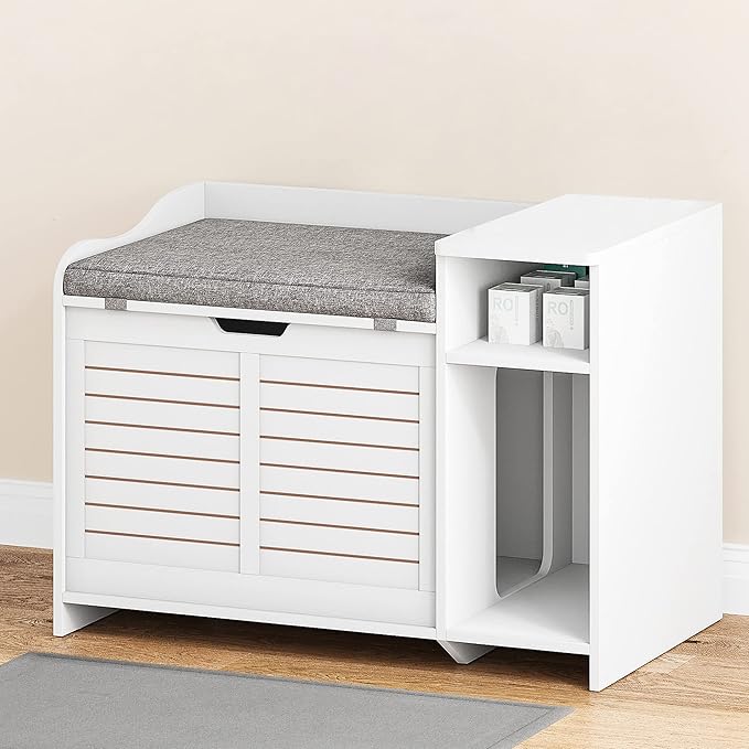 TROPOW Cat Litter Box Enclosure Furniture with Top Opening and Cushion, Hidden Litter Box Cabinet with Storage, Privacy Cat Box Enclosure, White