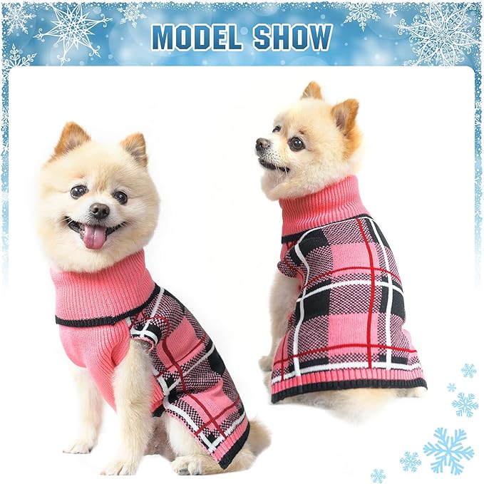KOOLTAIL Dog Sweater Pet Knitted Clothes - Classic Plaid Pull Over Turtleneck Dog Sweaters with Leash Hole Warm Dogs Winter Pet Clothing for Small Medium Dogs Cats Puppy L