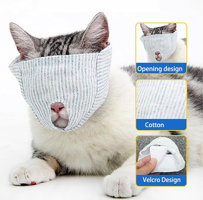Cat Muzzle for Biting, Adjustable Soft Cat Face Mask for Grooming, Nail Trimming, Ear Cleaning & Vet Visits, Breathable Anti-Bite Muzzle for Aggressive Cats, Secure Pet Mouth Cover(Cover S)