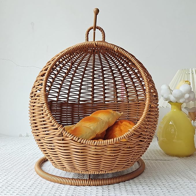 Imitation Rattan Cats Basket Hanging Hammock Bed for Small Space Comfortable Small Cats Nest for Indoor