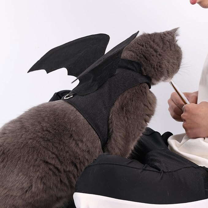 EpicCos Batwing Cat Costume with Leash Hook - Soft Felt Kitten Costume, Adjustable Cat Puppy Clothes for Cosplay Party Walks (M)
