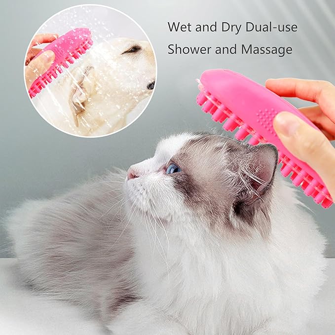 Pet Bath & Massage Brush,Pet Grooming Brush,Soft Rubber Scrubber for Brushing,Massaging,Bathing,Shampooing and Reducing Hairballs (Pink, Style 2)