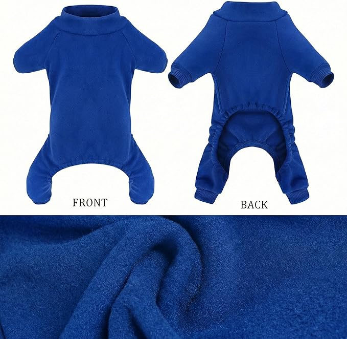 Velvet Dog Pajamas Stretchy Pet Clothes Puppy Jumpsuit Solid Color Cat Clothes for Small Pet Dog and Cat (Dark Blue, Large)