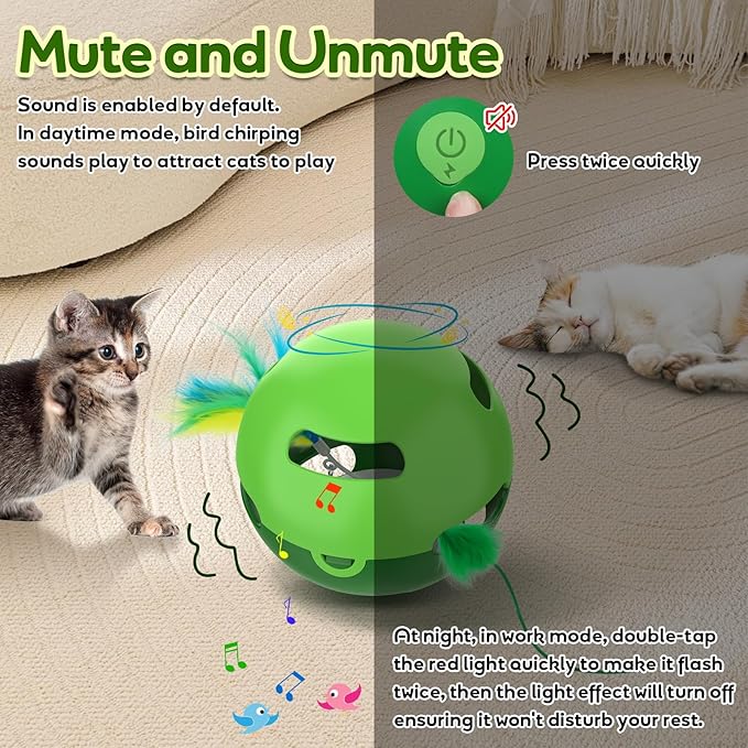 Muhhiba Interactive Cat Toys, Irregularly Rotating Feather Cat Toy Ball, Automatic Kitten Toy, Perfect for Bored Indoor Adult Cats