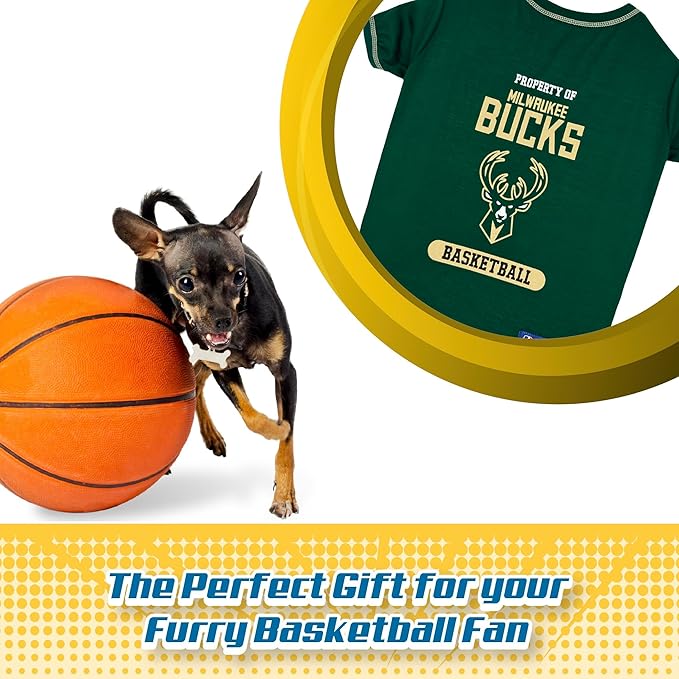 Pets First Cute Dog T-Shirt, Large - NBA Milwaukee Bucks Dog & Cat Shirt with Basketbal Team Logo. A Comfortable & Fashionable Yet Durable Pet Outfit, Sporty Dog Shirt