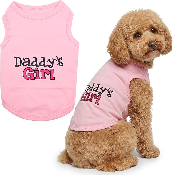 Parisian Pet Dog Shirt – 100% Cotton Shirts for Large Dogs – Pink Sleeveless Puppy Clothes – Lightweight and Breathable Dog Apparel – Girl Dogs Clothes - Stretchy Daddy’s Girl Pet Shirt