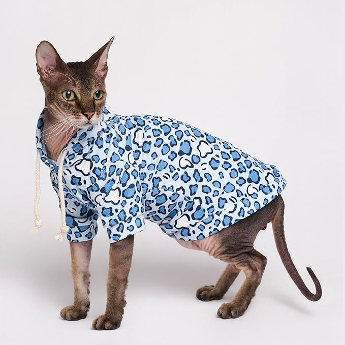 Sphynx Cat Clothes, Cat Hoodie for Hairless Cats, Cornish Rex and Devon Rex (Blue Hoodie, XXL(10-11lbs))