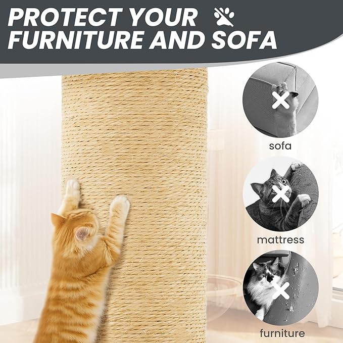 59in Large Cat Tree Tower for Indoor Cats with Soft Plush Hang Ball, Two Condos, Sisal Scratch Posts & Rope Play for Kittens/Adult Cats, Dark Grey