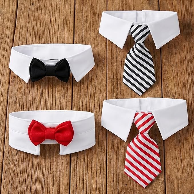 4 Pieces Cat Bow Tie Tuxedo Collar, Cat Tie Adjustable Dog Necktie Collar Pets Formal Necktie Collars Cats Wedding Bowtie for Small Puppy Grooming Costume Accessories