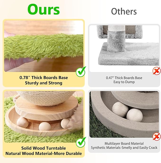 Mushroom Cat Scratching Post Cat Tree, 21.5‘’ H Cute Cat Scratcher Tower with Durable Solid Wood Turntable Toy, Baby Pink Mushroom Scratch Post Cat Sisal Scratcher with Catnip for Indoor Adult Cats