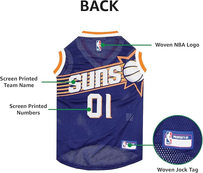 NBA PHOENIX SUNS DOG Jersey, X-Small - Tank Top Basketball Pet Jersey