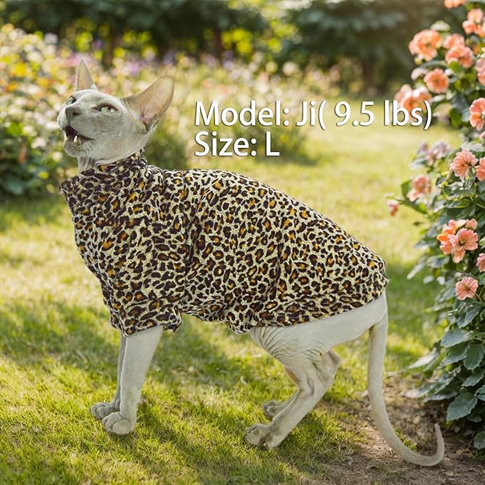 Sphynx Cat Sweater Leopard Hairless Cat Clothes Sweater Shirt Soft Warm Long Sleeves Pullover Pet Clothes Pajamas Dog Cloth for Small Dogs Jumpsuit Pet Sweaters (Leopard, Large)