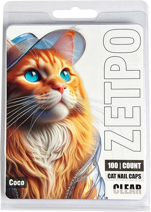 zetpo 100 pcs Cat Nail Caps | Cat Claw Covers | with Adhesives and Applicators (Clear, L)