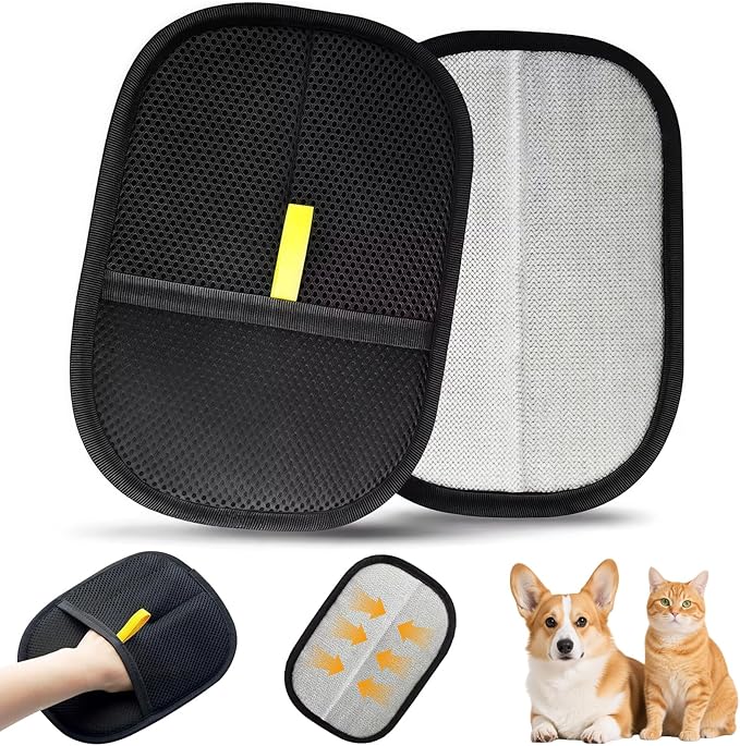 Electrostatic Pet Hair Removal Gloves for Dogs & Cats - Reusable Grooming Mitts Remove Hair from Furniture, Carpets, Car Seats & Clothes