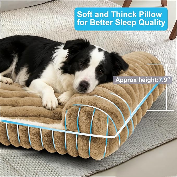 Comfort Dog Beds for Medium Size Dogs, Dog Bed with Removable Washable Cover, Deluxe Plush Dogs Bed for Crate with Pillow, Anti-Slip Pet Mat Mattress for Kennel with Durable Zipper(Brown, M)