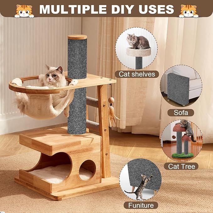 Cat Scratch Furniture Protector, 78.7"x15.8" Trimmable Anti-Scratch Mat with Adhesive Stickers & Thumbtacks, Self-Adhesive Scratch Pad for Couch, Sofa, Wall, Door and Cat Tree, Dark Grey