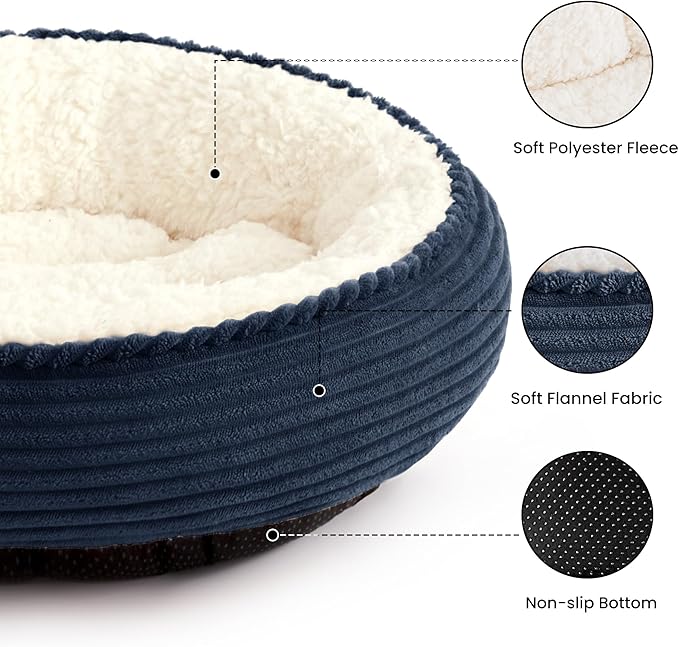 Love's cabin Round Donut Cat and Dog Cushion Bed, 20in Pet Bed for Cats or Small Dogs, Anti-Slip & Water-Resistant Bottom, Super Soft Durable Fabric Pet beds, Washable Luxury Cat Dog Bed Navy Stripe