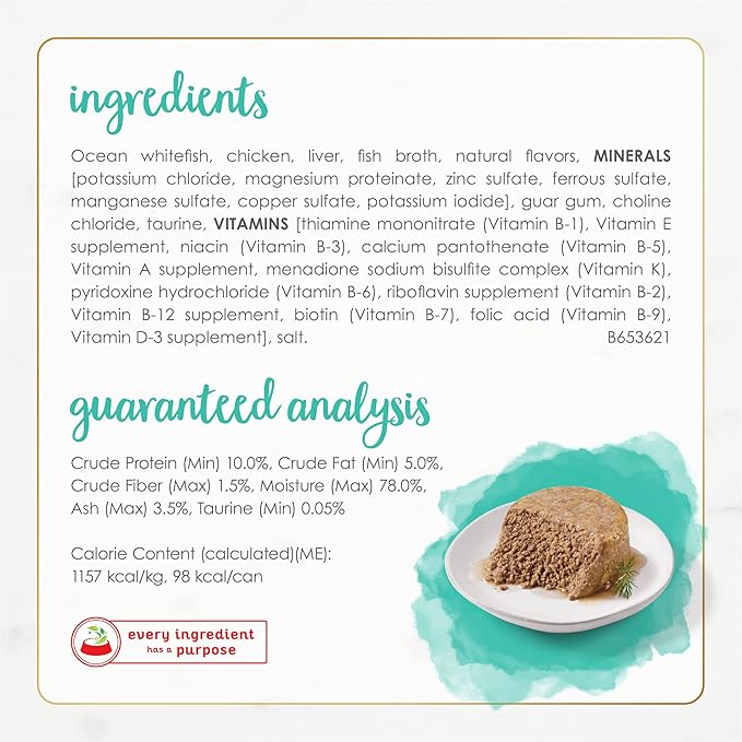 Purina Fancy Feast Wet Cat Food Pate Gourmet Naturals Ocean Whitefish Recipe - (Pack of 12) 3 oz. Cans